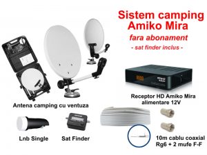 Sistem TV satelit camping cu receptor HD (Amiko Mira) si sat finder