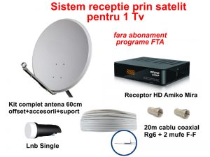 Sistem TV satelit cu receptor HD (Amiko Mira) fara abonament